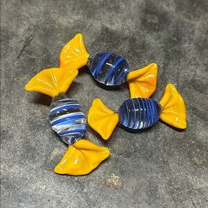 Vintage style blown Glass Candy yellow blue